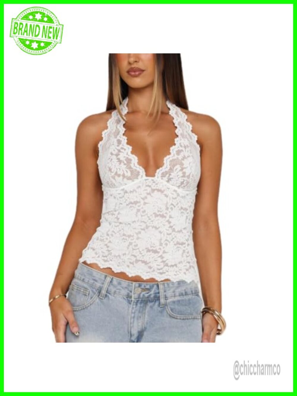 Y2K Floral Lace V Neck Halter Cami Top Sleeveless Fitted Open Back